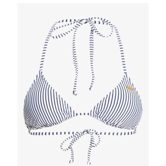 Roxy Beach Classics Tiki Tri Bikini Top Size M White & Navy Blue Stripes Striped - Picture 2 of 6